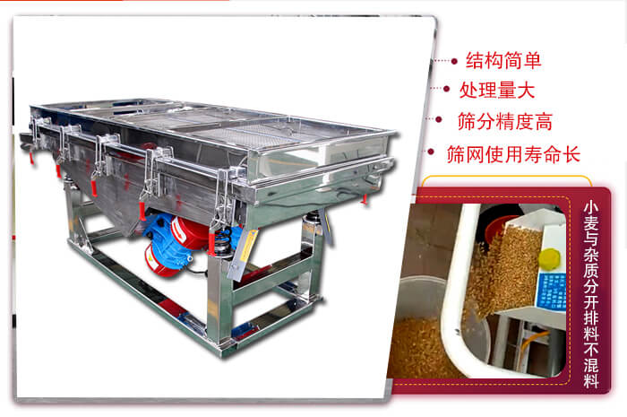 小麥清理振動篩結構簡單,處理量大,篩分精度高,篩網使用壽命長。